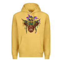 Antique Gold mardi gras mask highland cow Premium Hoodie - RanaPortraitStore