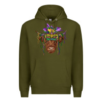 Army Green mardi gras mask highland cow Premium Hoodie - RanaPortraitStore