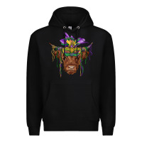 Black mardi gras mask highland cow Premium Hoodie - RanaPortraitStore