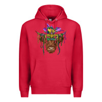 Cardinal mardi gras mask highland cow Premium Hoodie - RanaPortraitStore