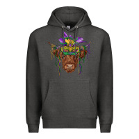 Charcoal Heather mardi gras mask highland cow Premium Hoodie - RanaPortraitStore