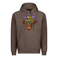 Coffee mardi gras mask highland cow Premium Hoodie - RanaPortraitStore