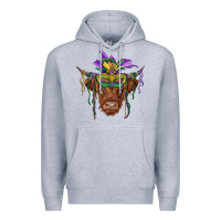 Heather Grey mardi gras mask highland cow Premium Hoodie - RanaPortraitStore