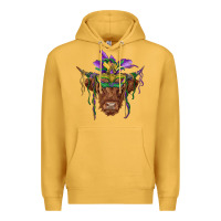 Mustard mardi gras mask highland cow Premium Hoodie - RanaPortraitStore