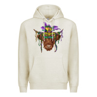 Oatmeal Heather mardi gras mask highland cow Premium Hoodie - RanaPortraitStore