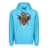 Ocean Blue mardi gras mask highland cow Premium Hoodie - RanaPortraitStore