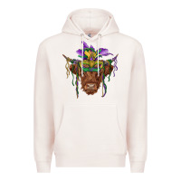 Pale Pink mardi gras mask highland cow Premium Hoodie - RanaPortraitStore