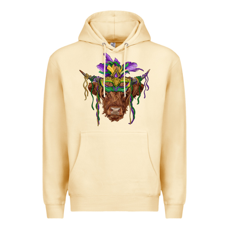 Mardi Gras Mask Highland Cow Premium Hoodie by RanaPortraitStore | Teevron