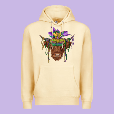 Mardi Gras Mask Highland Cow Premium Hoodie Designed By Ranaportraitstore