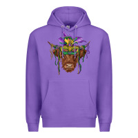 Purple mardi gras mask highland cow Premium Hoodie - RanaPortraitStore