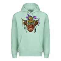 Seafoam mardi gras mask highland cow Premium Hoodie - RanaPortraitStore