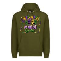 Army Green mardi gras mask and beads Premium Hoodie - RanaPortraitStore