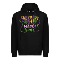Black mardi gras mask and beads Premium Hoodie - RanaPortraitStore