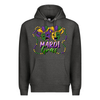 Charcoal Heather mardi gras mask and beads Premium Hoodie - RanaPortraitStore