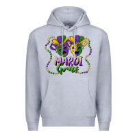 Heather Grey mardi gras mask and beads Premium Hoodie - RanaPortraitStore