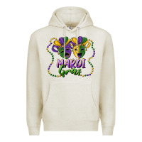 Oatmeal Heather mardi gras mask and beads Premium Hoodie - RanaPortraitStore