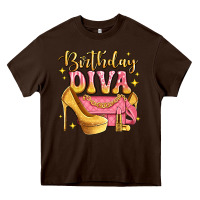 Chocolate Brown birthday diva pink and gold glitter Heavy Core Tee - LillyAllenDesigns
