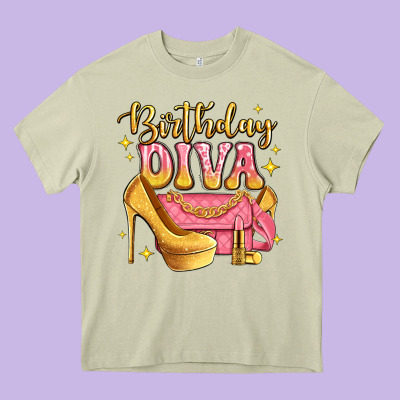 Birthday Diva Pink And Gold Glitter Heavy Core Tee Designed By Lillyallendesigns