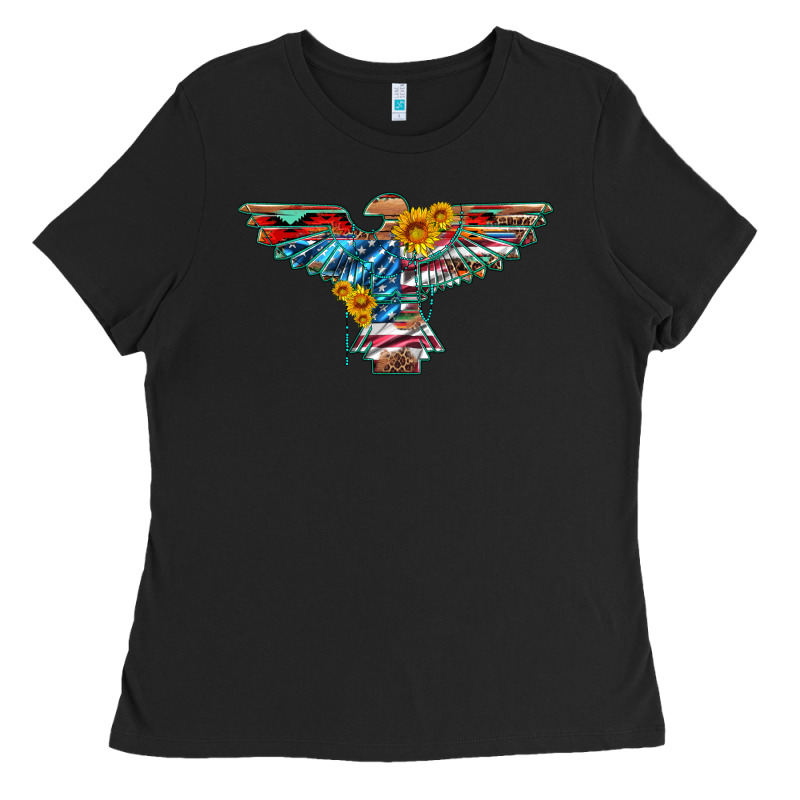 Thunderbird With Usa Flag And Sunflowers Ladies Tee by Artiststas | Teevron