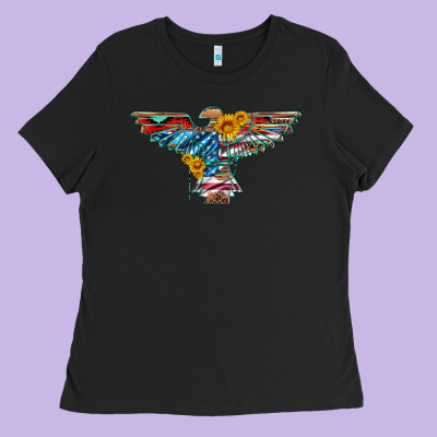 Thunderbird With Usa Flag And Sunflowers Ladies Tee Designed By Artiststas