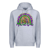 Heather Grey mardi gras rainbow and fleur de lis Premium Hoodie - RanaPortraitStore