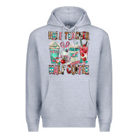 Heather Grey half teacher half coffee Premium Hoodie - texasbilliewilder