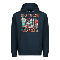 Navy half teacher half coffee Premium Hoodie - texasbilliewilder