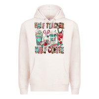 Pale Pink half teacher half coffee Premium Hoodie - texasbilliewilder