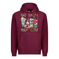 Burgundy half teacher half coffee Premium Hoodie - texasbilliewilder