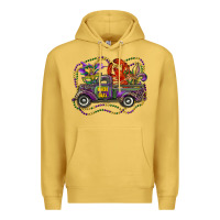 Antique Gold mardi gras truck with mask fleur de lis and crawfish Premium Hoodie - RanaPortraitStore