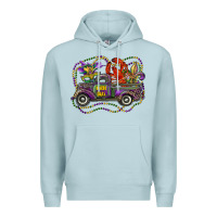 Blue Mist mardi gras truck with mask fleur de lis and crawfish Premium Hoodie - RanaPortraitStore