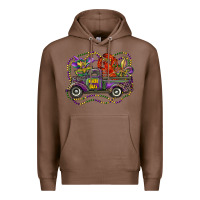Chestnut mardi gras truck with mask fleur de lis and crawfish Premium Hoodie - RanaPortraitStore