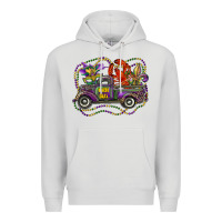 Dove Grey mardi gras truck with mask fleur de lis and crawfish Premium Hoodie - RanaPortraitStore
