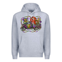 Heather Grey mardi gras truck with mask fleur de lis and crawfish Premium Hoodie - RanaPortraitStore