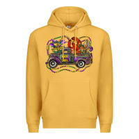 Mustard mardi gras truck with mask fleur de lis and crawfish Premium Hoodie - RanaPortraitStore