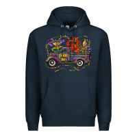 Navy mardi gras truck with mask fleur de lis and crawfish Premium Hoodie - RanaPortraitStore