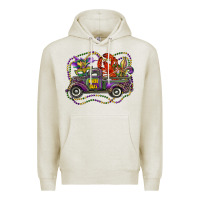 Oatmeal Heather mardi gras truck with mask fleur de lis and crawfish Premium Hoodie - RanaPortraitStore