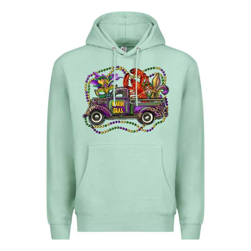 Mardi Gras Truck With Mask Fleur De Lis And Crawfish Premium Hoodie by RanaPortraitStore | Teevron