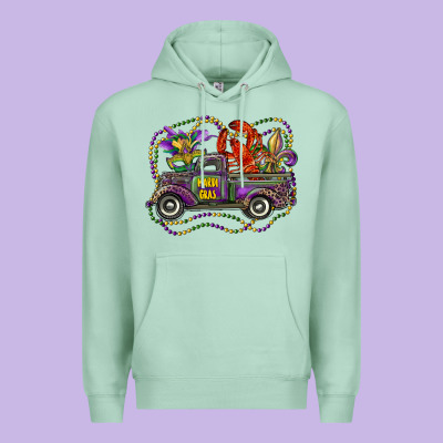 Mardi Gras Truck With Mask Fleur De Lis And Crawfish Premium Hoodie Designed By Ranaportraitstore