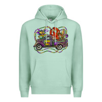 Seafoam mardi gras truck with mask fleur de lis and crawfish Premium Hoodie - RanaPortraitStore