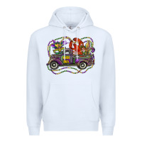 White mardi gras truck with mask fleur de lis and crawfish Premium Hoodie - RanaPortraitStore