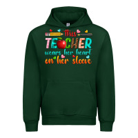 Forest Green this teacher wears her heart on her sleeve Urban Hoodie - texasbilliewilder