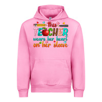 Fuchsia Pink this teacher wears her heart on her sleeve Urban Hoodie - texasbilliewilder