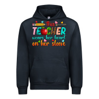 Navy this teacher wears her heart on her sleeve Urban Hoodie - texasbilliewilder
