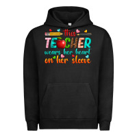 Pigment Black this teacher wears her heart on her sleeve Urban Hoodie - texasbilliewilder