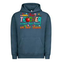 Pigment Midnight Navy this teacher wears her heart on her sleeve Urban Hoodie - texasbilliewilder