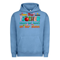 Pigment Pebble Blue this teacher wears her heart on her sleeve Urban Hoodie - texasbilliewilder