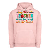 Pigment Salmon this teacher wears her heart on her sleeve Urban Hoodie - texasbilliewilder