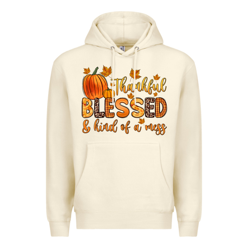 Thankful Blessed And Kind Of A Mess Premium Hoodie by Zillion Design Studio | Teevron