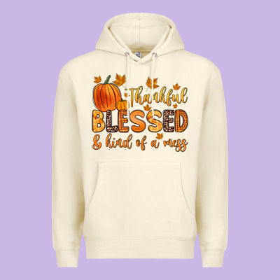 Thankful Blessed And Kind Of A Mess Premium Hoodie Designed By Zillion Design Studio